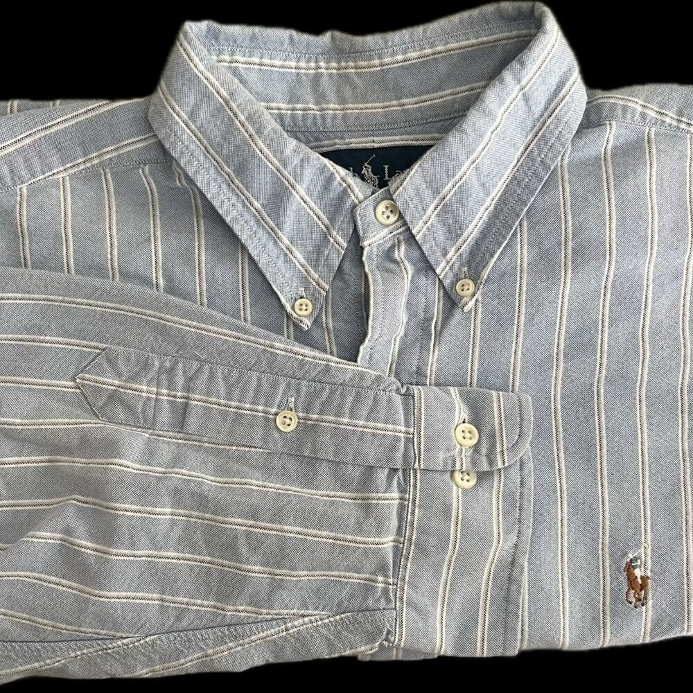 POLO Ralph Lauren Men's Blue Striped Button Down Oxford Shirt: 17-32/33